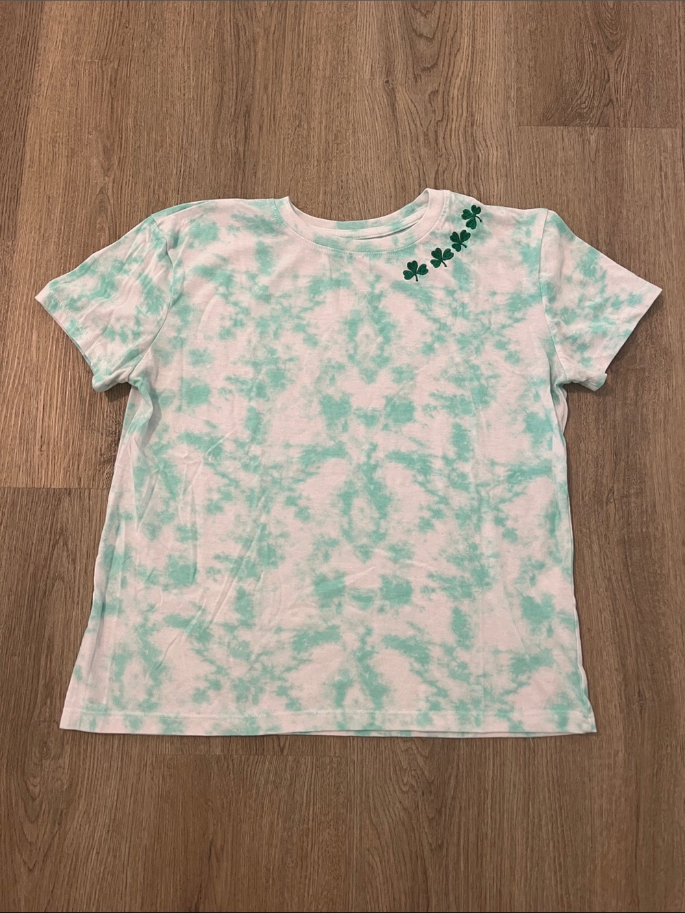 Modern Lux St. Patrick’s Day Mint Tie-Dye Tee with Clover Accent